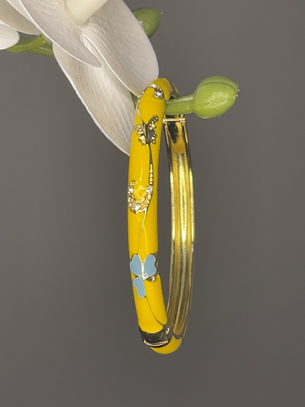 Yellow Floral Enamel Hoop Earrings - Unbranded